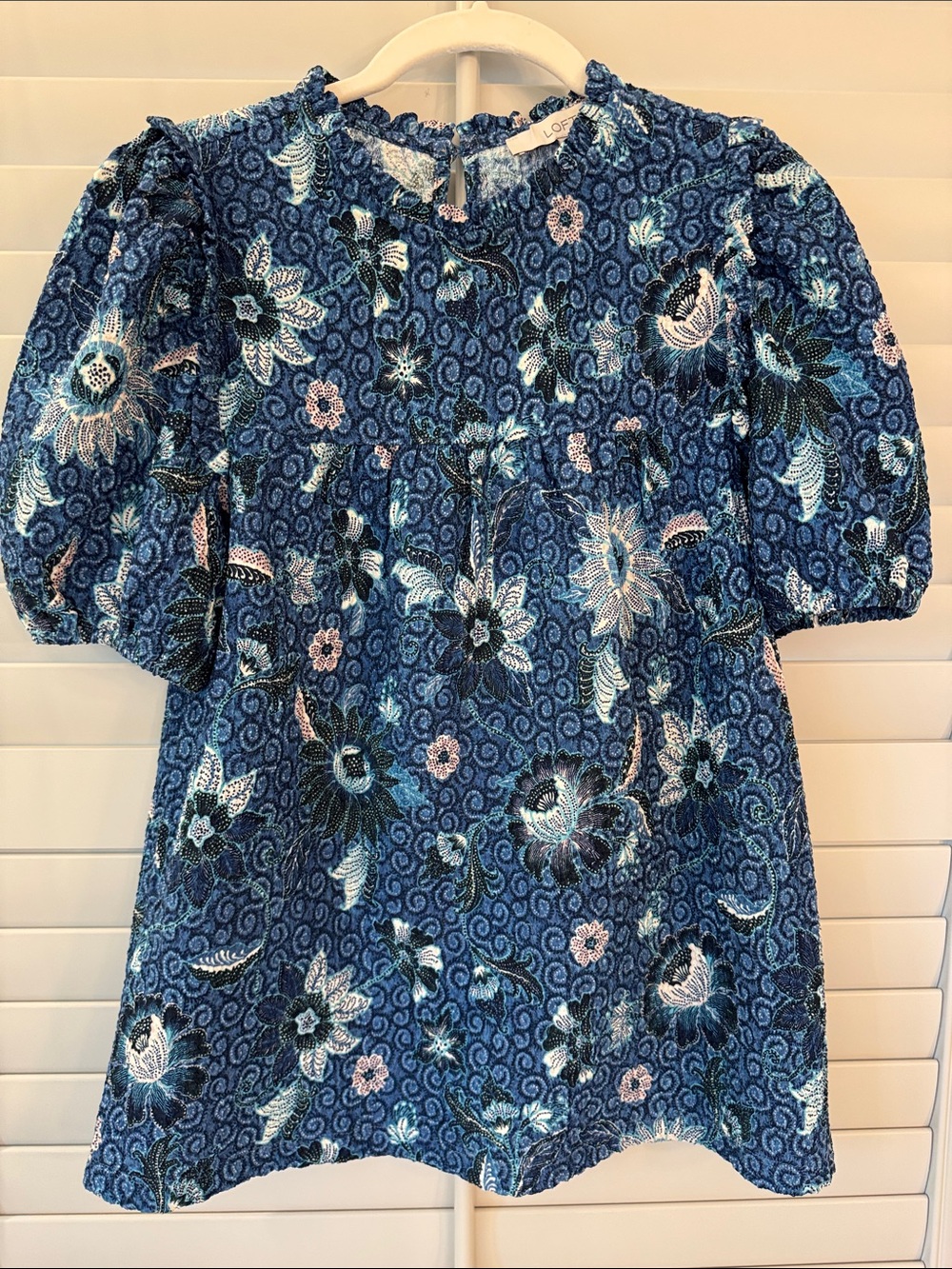 LOFT Blue Floral Puff-Sleeve Blouse